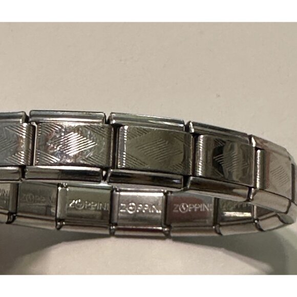 Zoppini  Italian Charm Bracelet Link Stainless Steel Diamond Design 6” - Picture 2 of 5